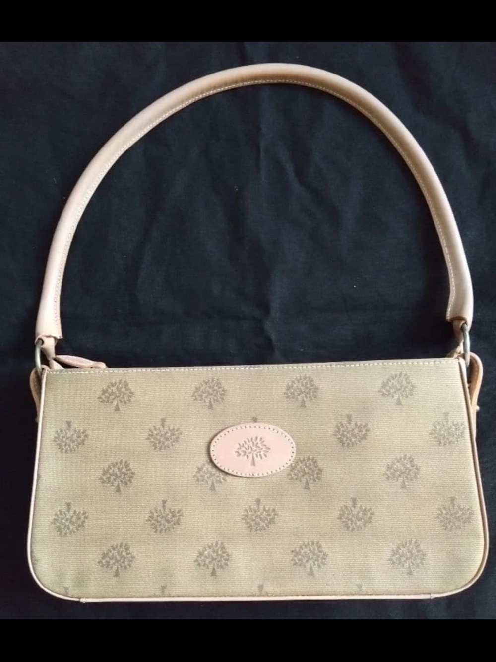 Mulberry Beige Canvas Shoulder Bag with Tan Trim
